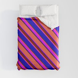 [ Thumbnail: Red, Fuchsia, Blue & Maroon Colored Stripes/Lines Pattern Duvet Cover ]