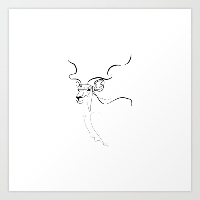 Kudu Line Drawing Art Print