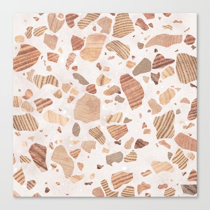 Terrazzo wood jesmonite brown white Canvas Print