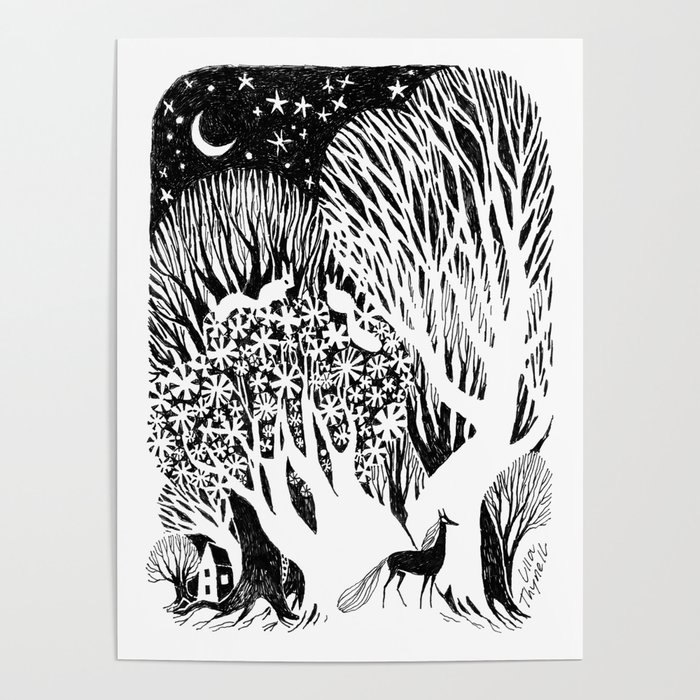 Home Woods at Night Poster by Ulla Thynell | Society6