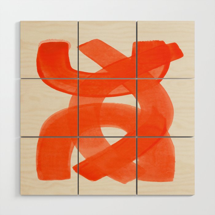 Mid Century Modern Abstract Painting Orange Watercolor Brush Strokes Wood Wall Art By Enshape Society6