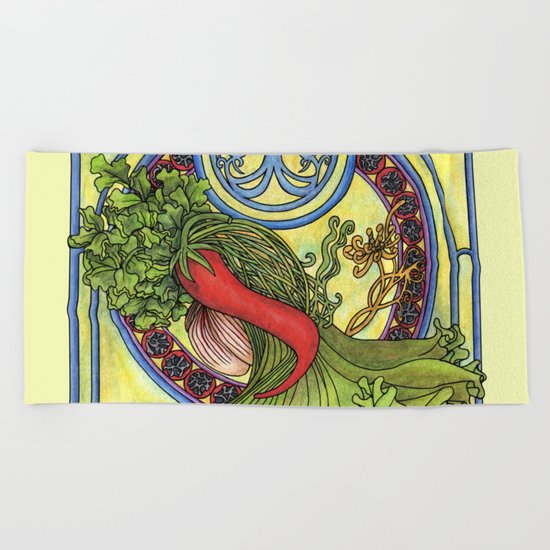 Art nouveau. Spices and vegetables Beach Towel