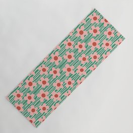 Mod Pink Flowers on Green Yoga Mat