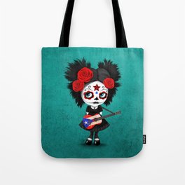Day of the Dead Girl Playing Puerto Rican Flag Guitar Tote Bag