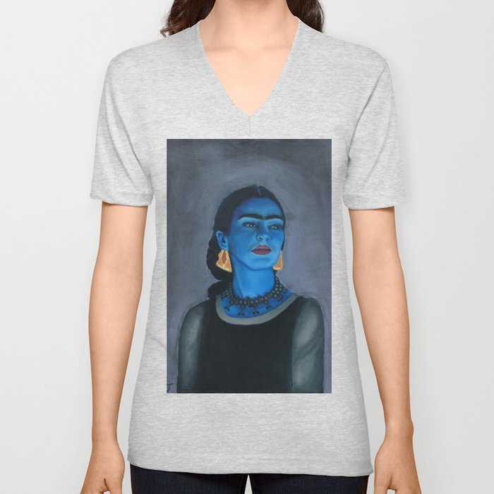 Blue Frida V Neck T Shirt