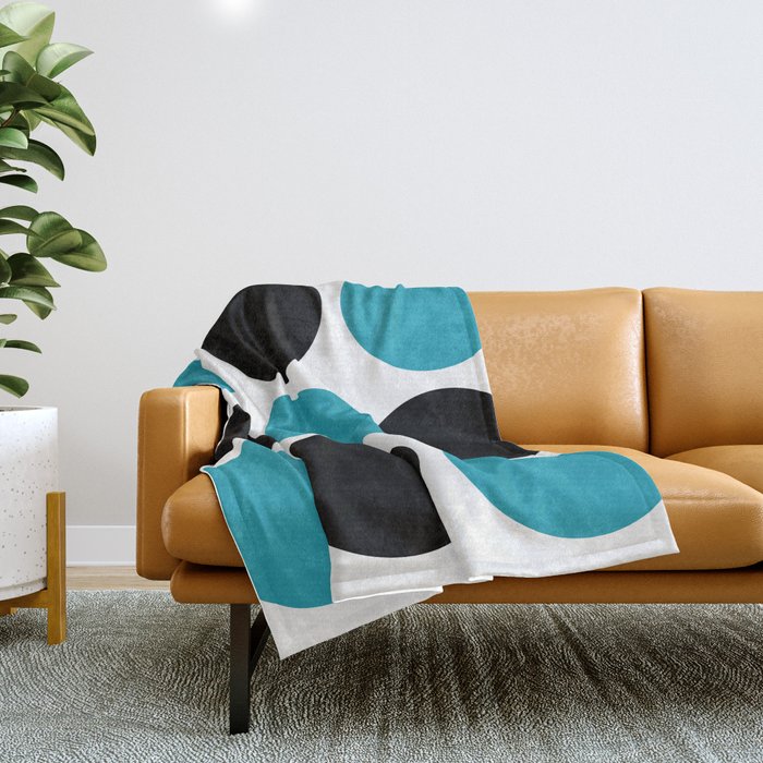 Mid Century Modern Geometric Black and Turquoise Throw Blanket