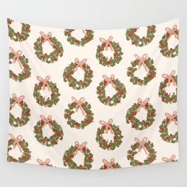 Floral wreaths - green, red and off white Wall Tapestry