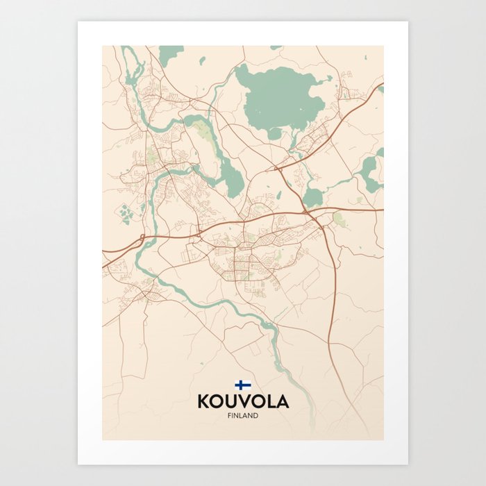 Kouvola, Finland - Vintage City Map Art Print