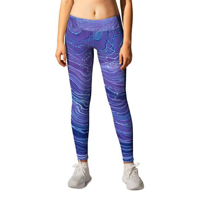Lavender Blue Lace Marble Acrylic Abstraction Leggings