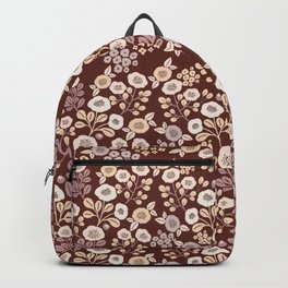 Earthy Autumn Flowers on Brown Backpack