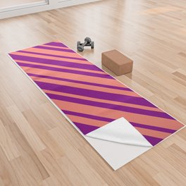 [ Thumbnail: Salmon and Purple Colored Pattern of Stripes Yoga Towel ]