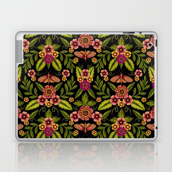 Dark Moths & Flowers - Moody Floral Pattern Laptop & iPad Skin