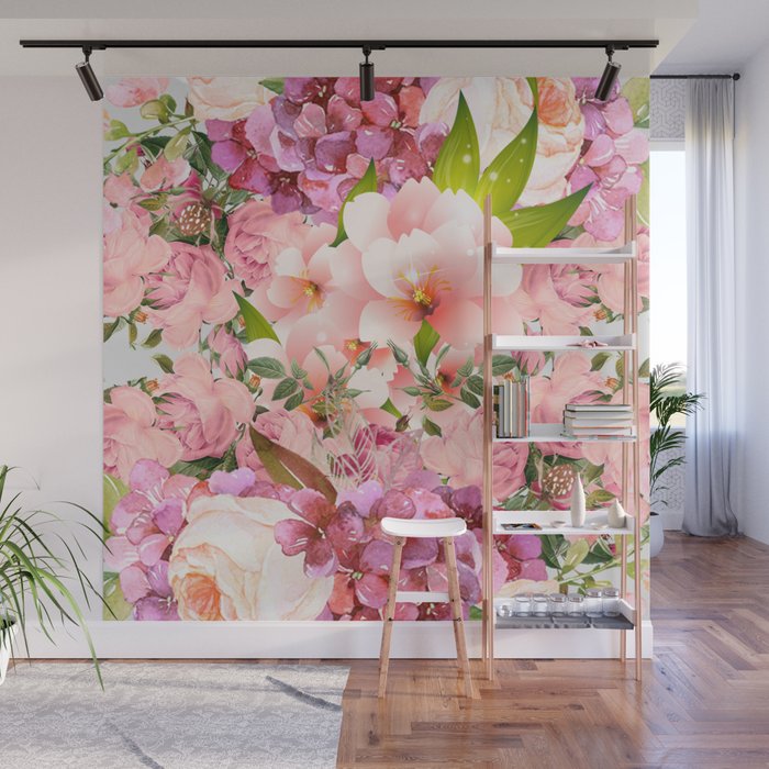 Natural Pink Flowers Wall Mural
