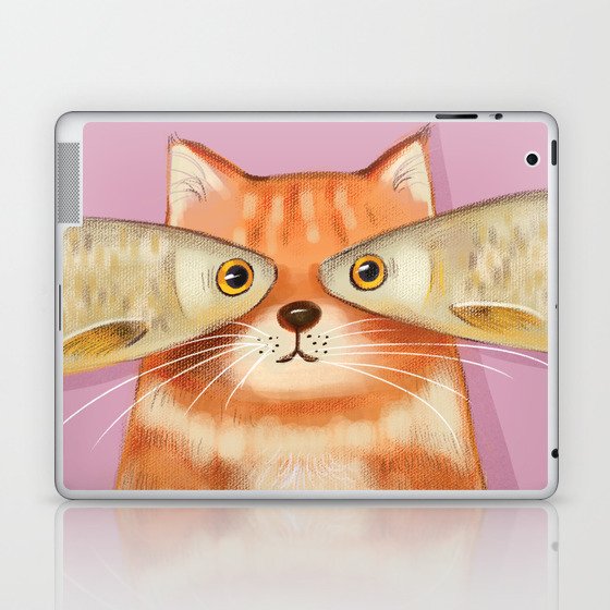 Creative Fish Eye Fat Ginger Cat Home Decor, Wall Art, Phone Cover, Laptop skin Digital Art Print Fo Laptop & iPad Skin