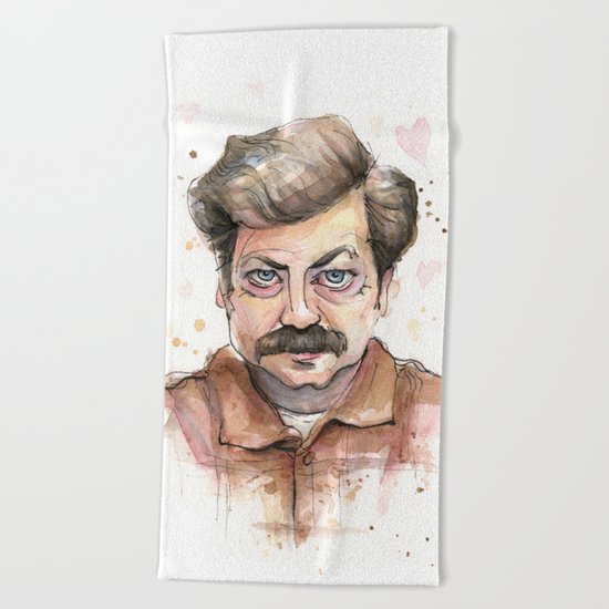 Ron Swanson Love Valentine Portrait Beach Towel