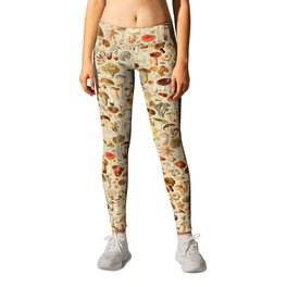 Vintage Mushroom Designs Collection Leggings | Collection, Red, Oystermushroom, Graphicdesign, Poisonous, Retro, Edible, Autumn, Drawing, Beige 