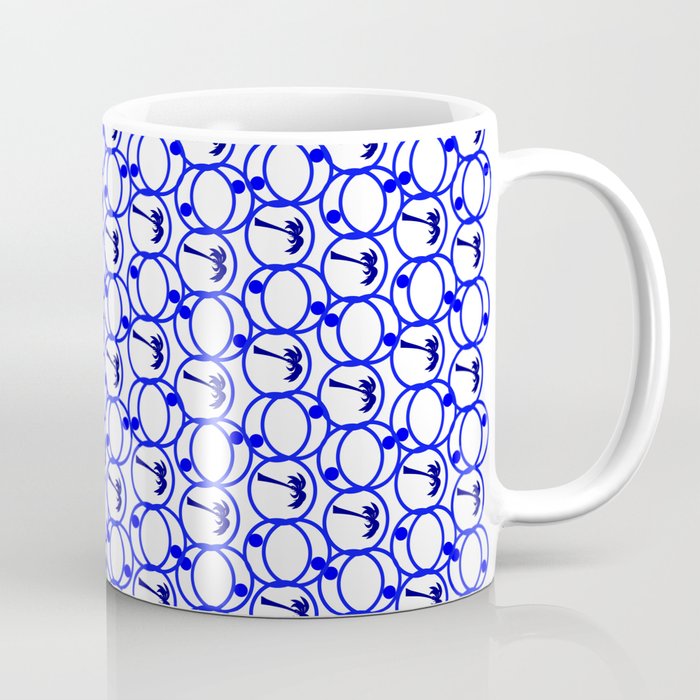 Blue and White Geometric Pattern With Palm Trees Coffee Mug
