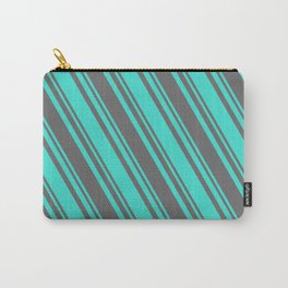 [ Thumbnail: Dim Gray and Turquoise Colored Stripes Pattern Carry-All Pouch ]