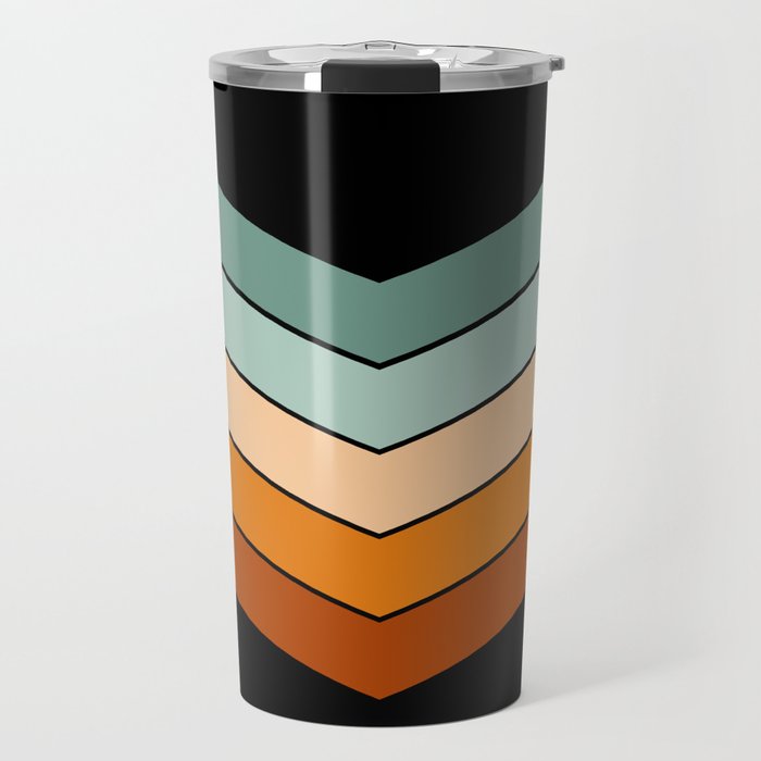 V - Minimalistic Colorful Retro Stripe Art Pattern on Black Travel Mug