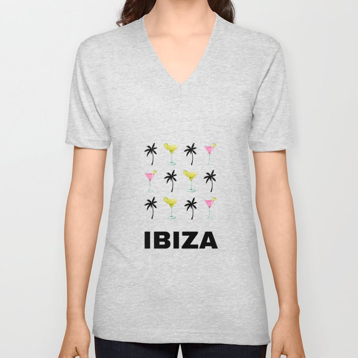 Ibiza Retro Art Decor Vacations Illustration Pastel Yellow Art Modern Boho Decor V Neck T Shirt