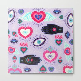 Milagro love heart - Lavender Metal Print | Evil Eye, Drawing, Mexican, Charms, Love, Typography, Sacred Heart, Graffiti, Heart, Street Art 