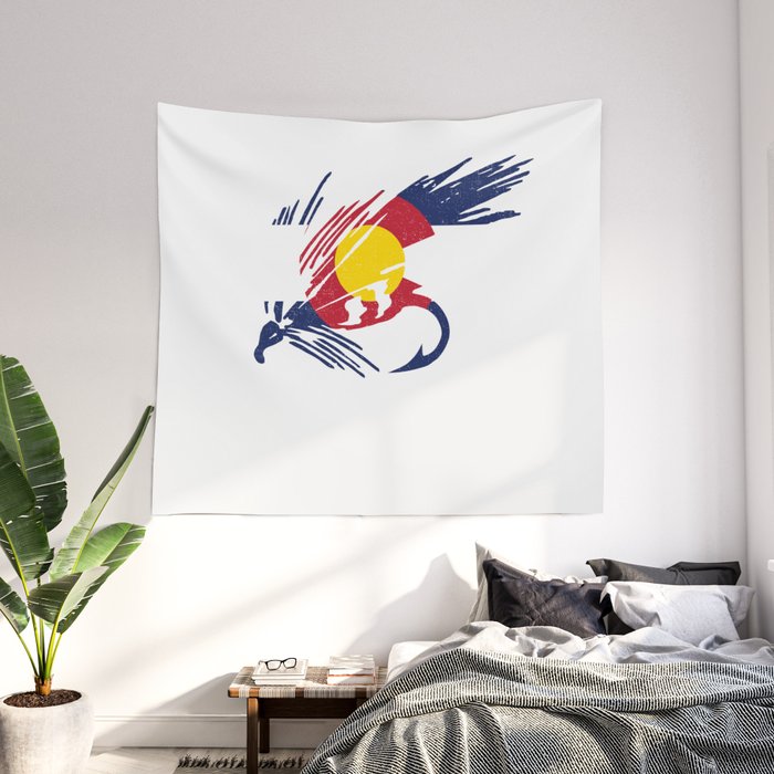 Colorado Fly Fishing Hook Flag River Men Wall Tapestry by Born Design