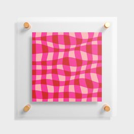 Warped Checkered Gingham Pattern (pink/red) Floating Acrylic Print