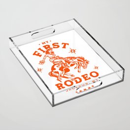 My First Rodeo: Jackson, Wyoming. Vintage Cowgirl Travel Art Acrylic Tray