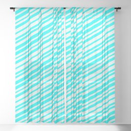 [ Thumbnail: Mint Cream & Aqua Colored Stripes Pattern Sheer Curtain ]