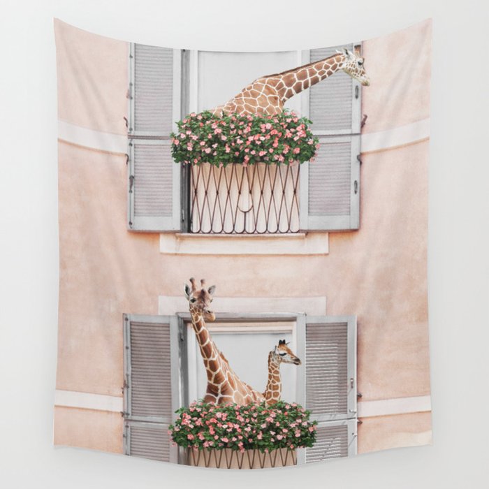 Giraffes in windows Wall Tapestry