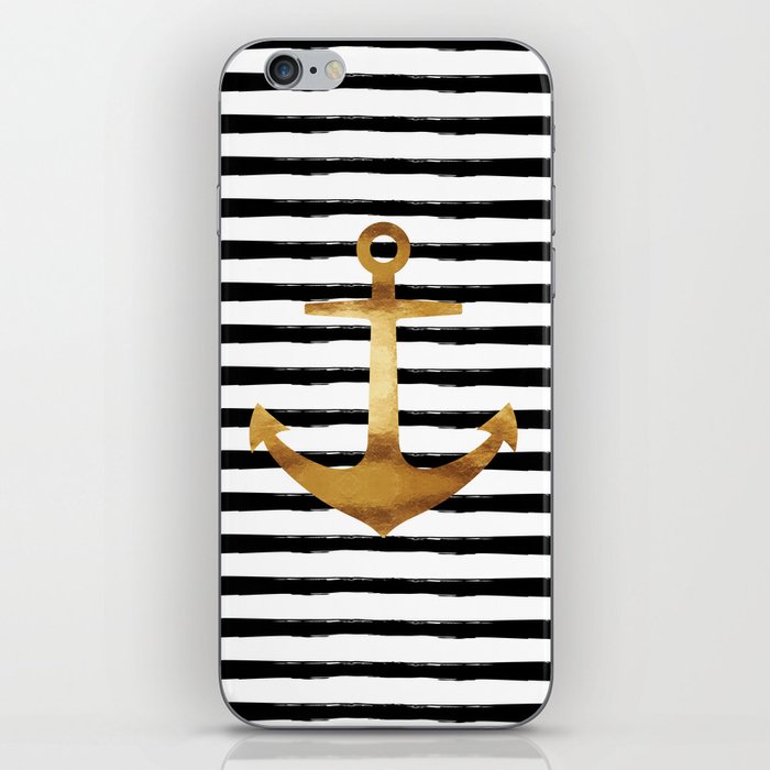 Anchor & Stripes - Gold Black iPhone Skin