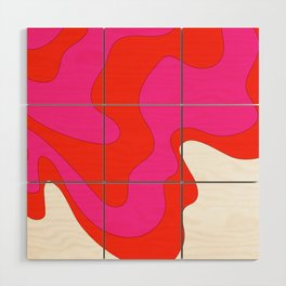 Liquid - Colorful Retro Fluid Summer Vibes Beach Design Rainbow Pattern Pink and Red Wood Wall Art