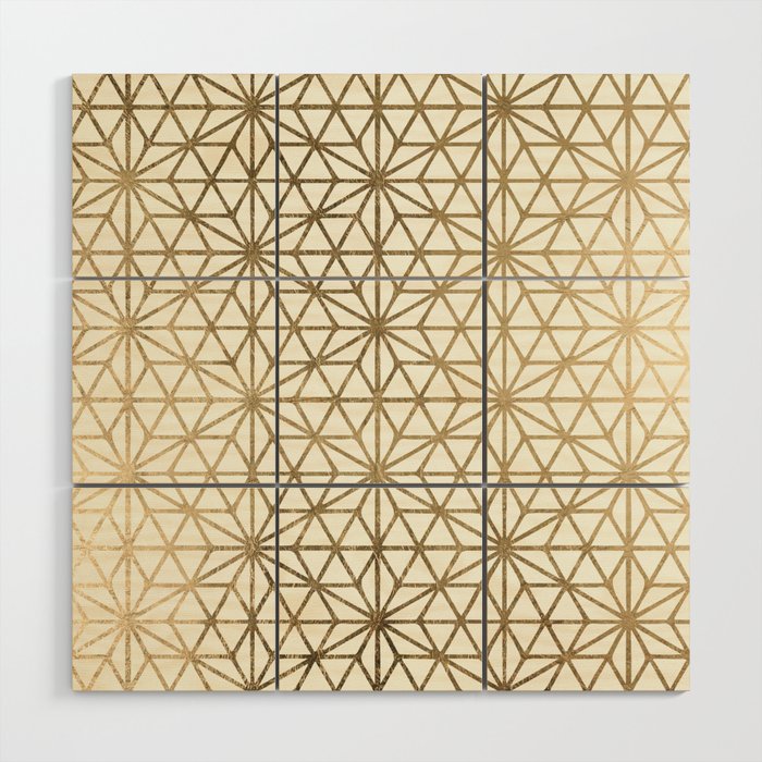 Modern Geometric Gold Stars Pattern On Ivory Wood Wall Art By