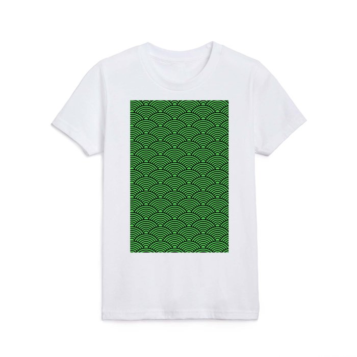 Japanese Waves (Black & Green Pattern) Kids T Shirt