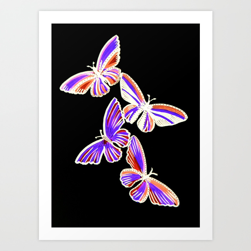 Butterfly Pattern With Purple And Orange Purple Butterfly Drawing Art Print By Markyt Society6