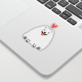 Fluffy White Pomeranian Cartoon Dog with Heart Sticker