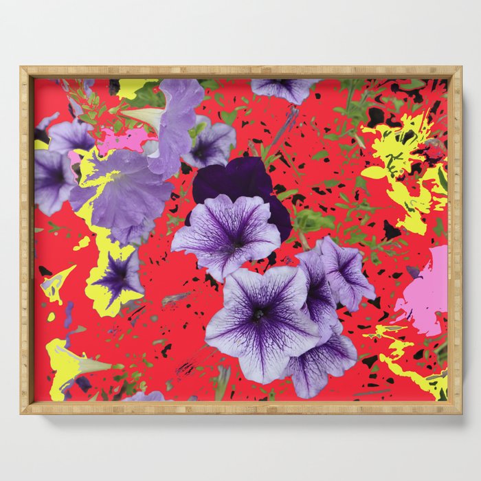 Petunias with Patterned Background Serving Tray