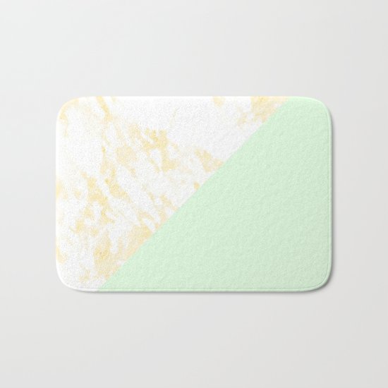 White Marble Pastel Orange and Light Green Geometric Bath Mat
