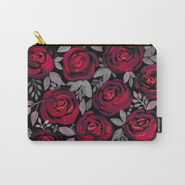 Watercolor red roses on black background Carry-All Pouch