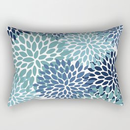 Floral Blooms, Navy, Blue and Teal Rectangular Pillow