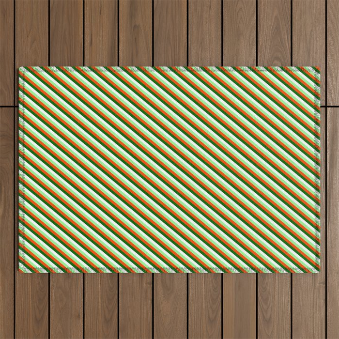 Green, Red, Dark Green & White Colored Stripes Pattern Outdoor Rug