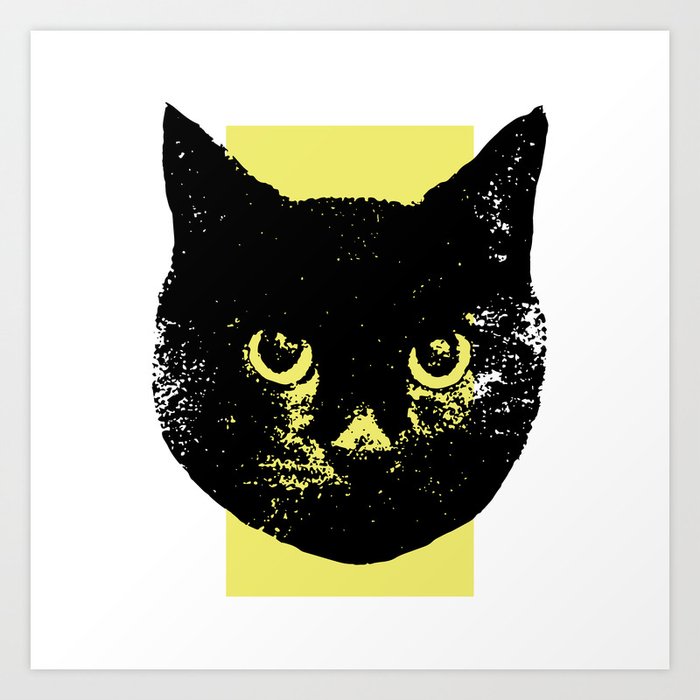 Black Cat Color Block Yellow Art Print By Slogansfornothing