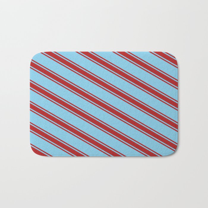 Sky Blue & Red Colored Stripes Pattern Bath Mat