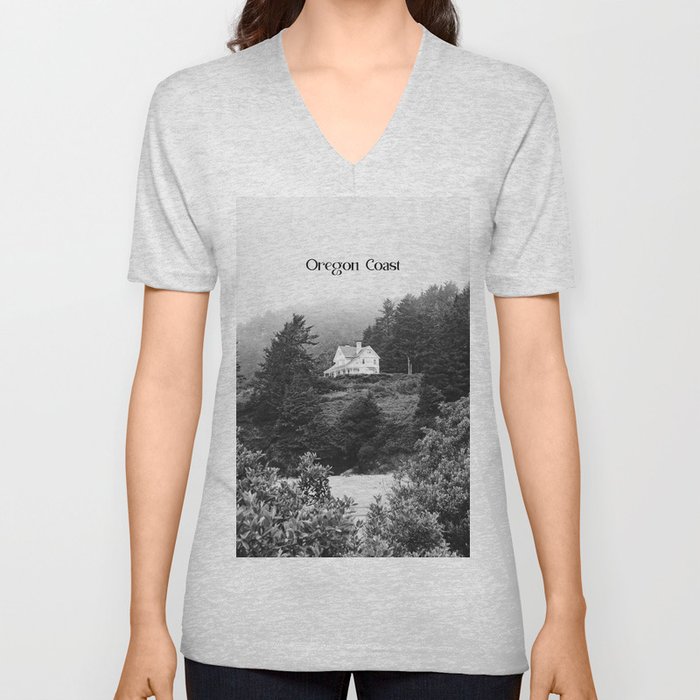 Fog on the Coast | Black and White Photography in the PNW V Neck T Shirt