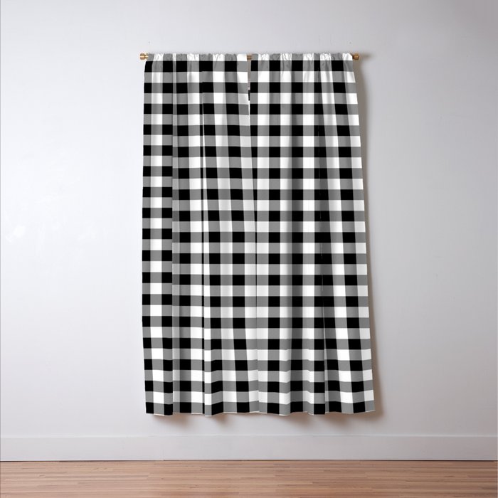 Classic Black White Gingham Check Pattern Blackout Curtain By