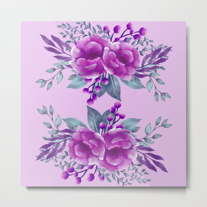 Purple Watercolor Flower Bouquet Metal Print