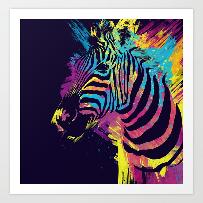 Zebra Splatters Colorful Animals Art Print