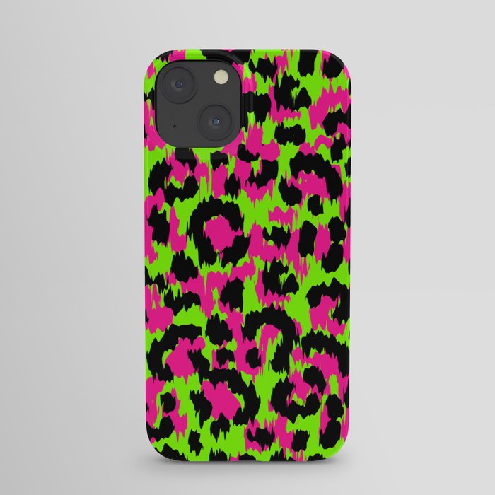 80s Punk Rock Neon Pink & Green Leopard iPhone Case
