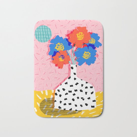 In There - throwback retro still life flower vase abstract minimal dots painting flower florals Bath Mat