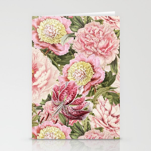 Vintage & Shabby Chic Floral Peony & Lily Flowers Watercolor Pattern Stationery Cards